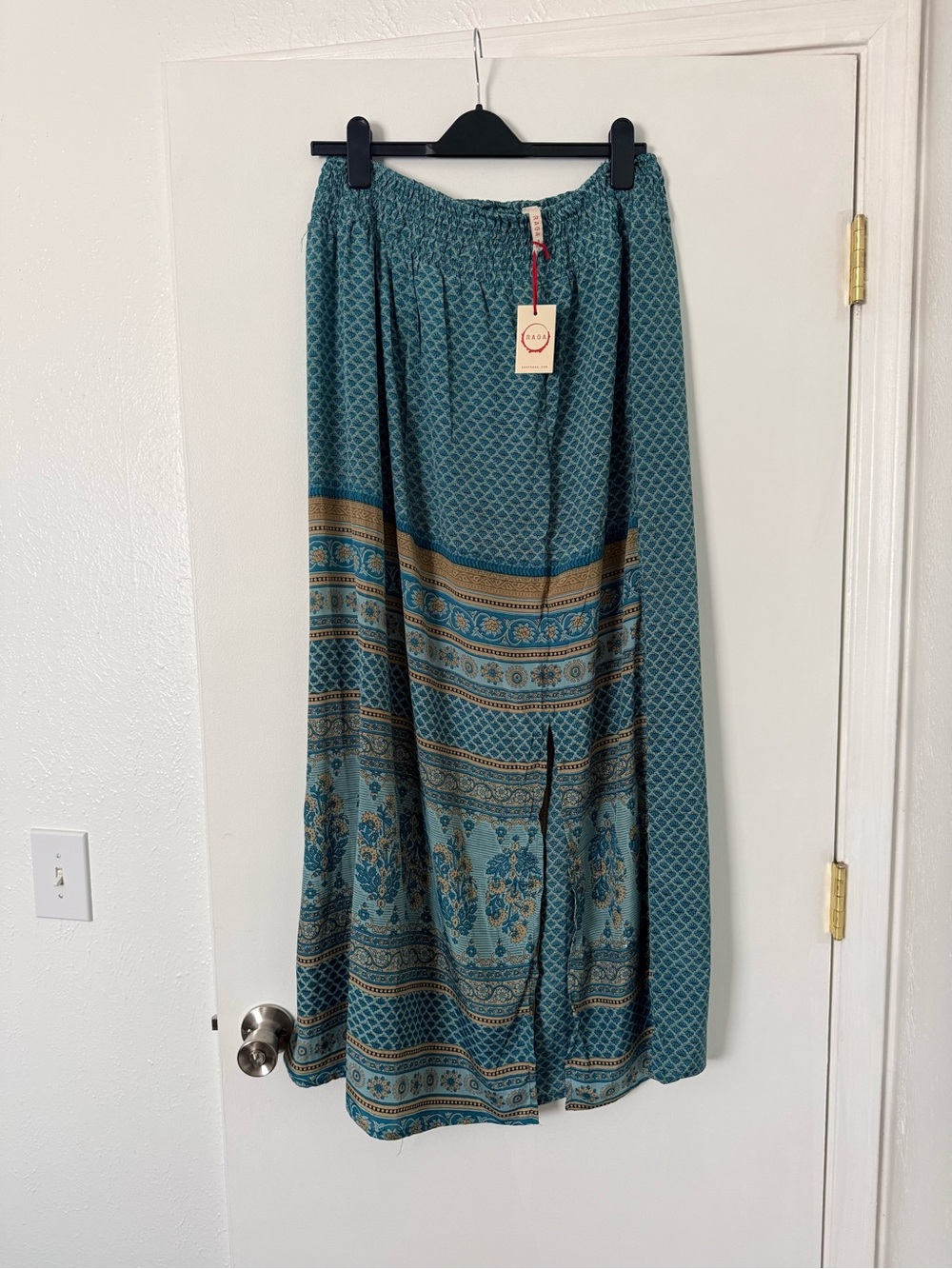 RAGA Teal Patterned Maxi Skirt with Gold Border